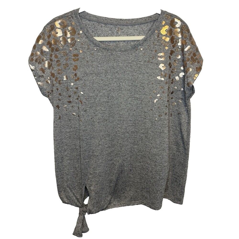 Juicy Couture Gray Rose Metallic Short Sleeve Top Tie Hem Top Y2K Linen Blend XL
